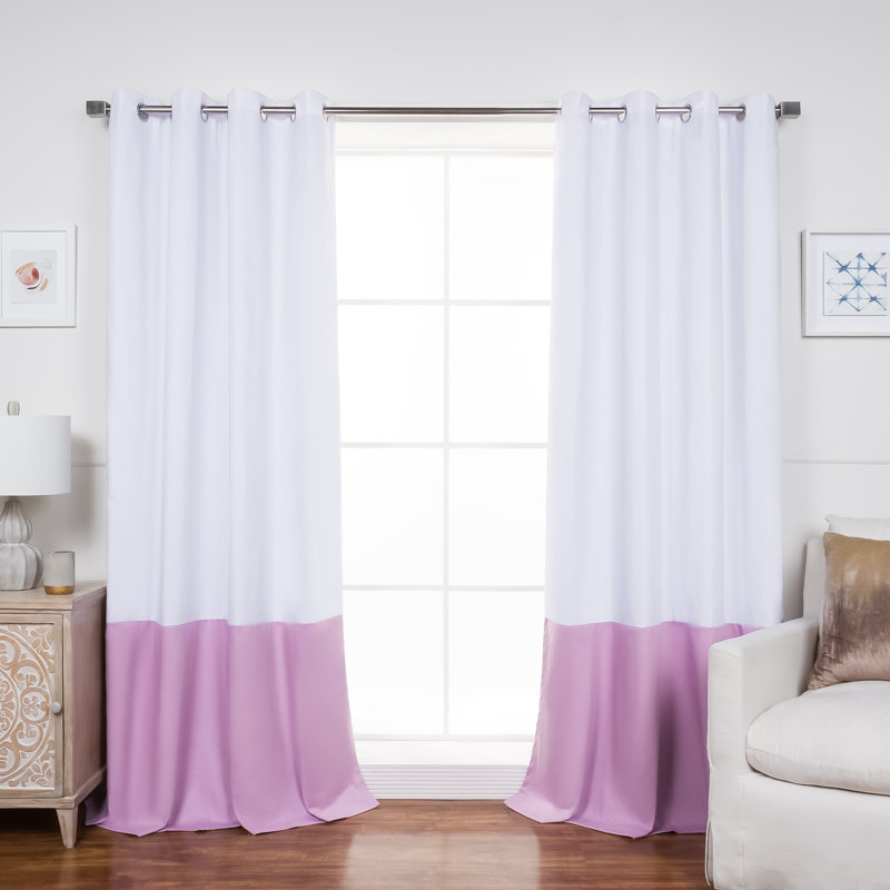 Khalon Cotton Blend Blackout Curtain Panel Pair, White/Lavender