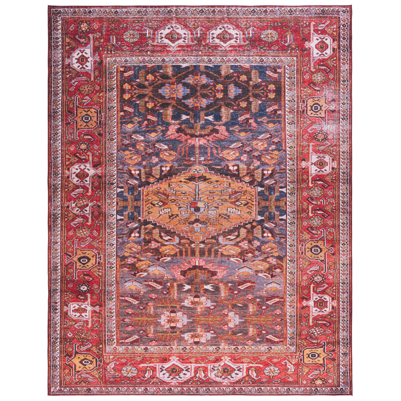 Tapis bleu marine / rouille Gullion Southwestern, Rectangle 10 pi x 14 pi