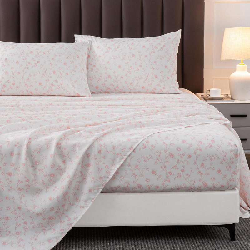 Hyprest Sheets, Soft Breathable Farmhouse Bed Sheet Sets, Deep Pocket Sheets, Queen Sheet Set, Pink Floral