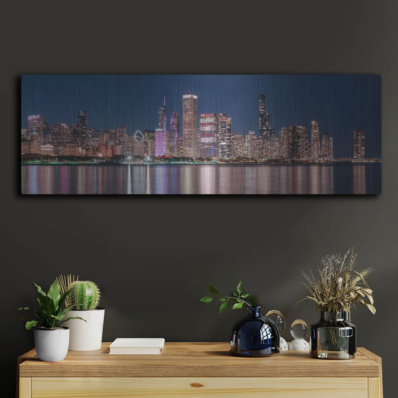 «Chicago Nighttime Skyline» par Epic Portfolio, art mural en métal, 36 po x 12 po, H 12 po x l 36 po