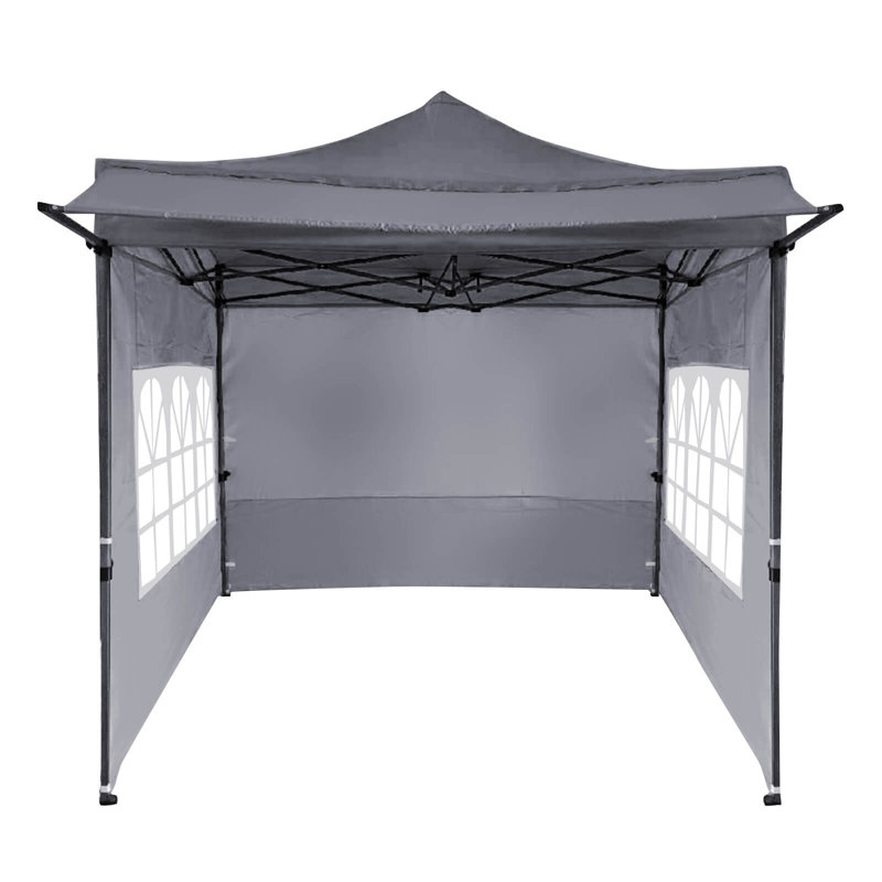 10 x 10 FT Pop up Canopy Tent with Sidewalls & Awning, Wheeled Bag, Sandbags, Stake Gray, Gray