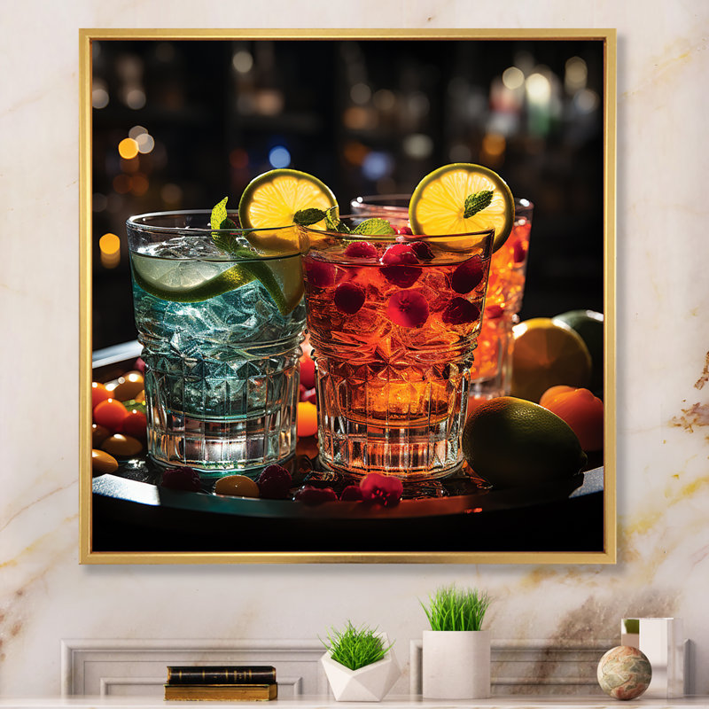 Cocktail Impression II, H 16 po x l 16 po x P 1 po, Cadre flottant doré