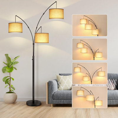 Lampe sur pied arquée moderne de 3 pouces, 3 bras réglables à lumière DEL, 2400 lm lumineux, pour chambre à coucher / salon / bureau