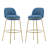 Gold Finished Metal Upholstered Barstool With Blue Upholstery(2PCS Sets)