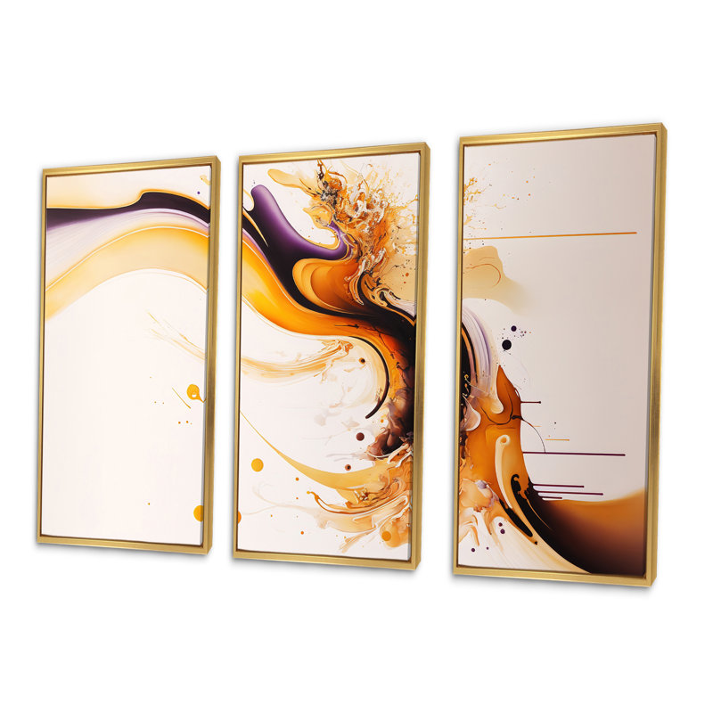 «White and Gold Fusion III», ensemble d'art mural moderne sur toile, H 32 po x l 48 po x P 1 po, Encadrement doré