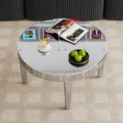 Table basse ronde à miroir 31,5 po avec plateau en verre