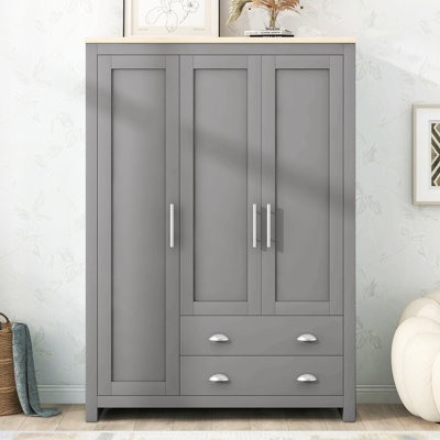 Three Door Storage Wardrobe With Cabinets And Two Hanging Rods by Hokku Designs