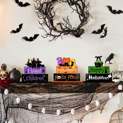 Ensemble de 3 panneaux de table en bois Hocus Pocus pour l'Halloween – Décoration autoportante sur le thème des sorcières pour la maison et les fêtes