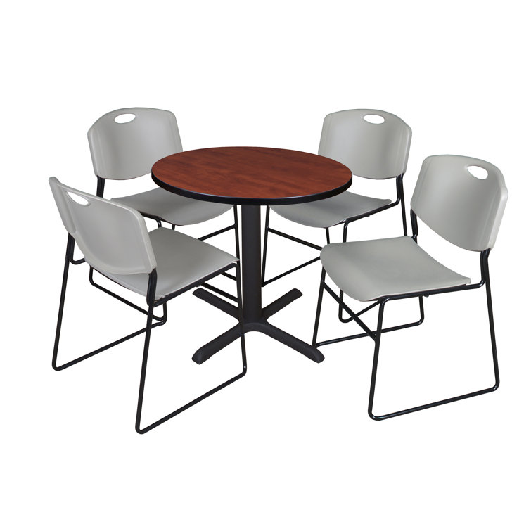Cain Round X-Base Breakroom Table & 4 Zeng Stack Chairs