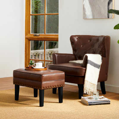 Vegan Leather Armchair and Ottoman Set