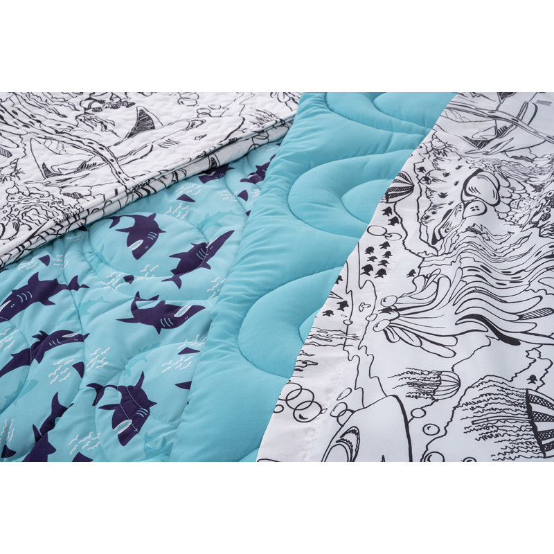 Twin Blue Shark Reversible Microfiber Comforter Set