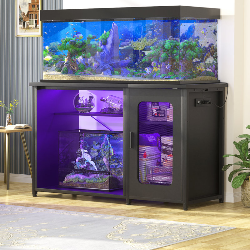 Eleodoro 55-75 Gallon Rectangle Aquarium Stand with Power Outlets & LED Light,Fish tank stand, Black