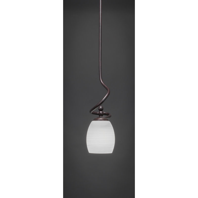 Skypark Stem Hung Mini Pendant Shown In Dark Granite Finish With 5" Linen Glass, White Linen