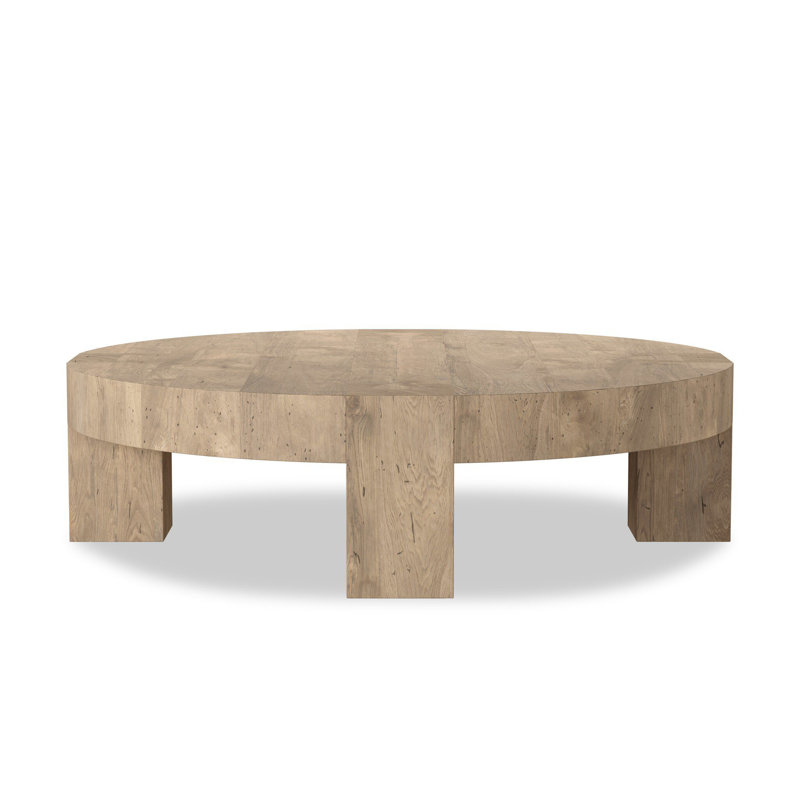 Abaso Coffee Table, 15" H x 55" W x 55" D, Whitewash Rustic Wormwood Oak