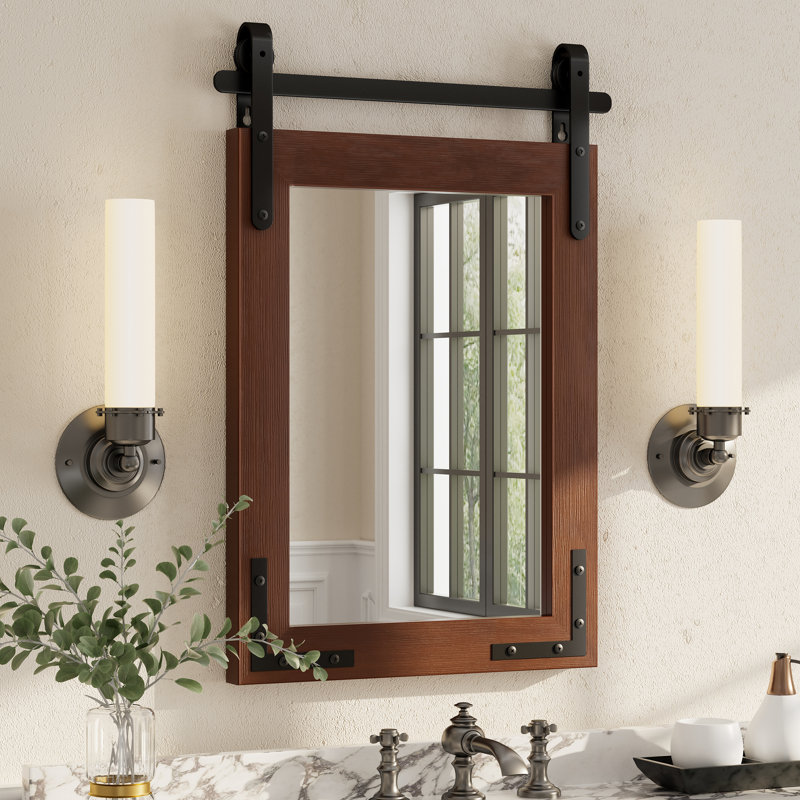 Miroir mural Amara Rustic Farmhouse, 26 po x 18 po; Verticale, Brun