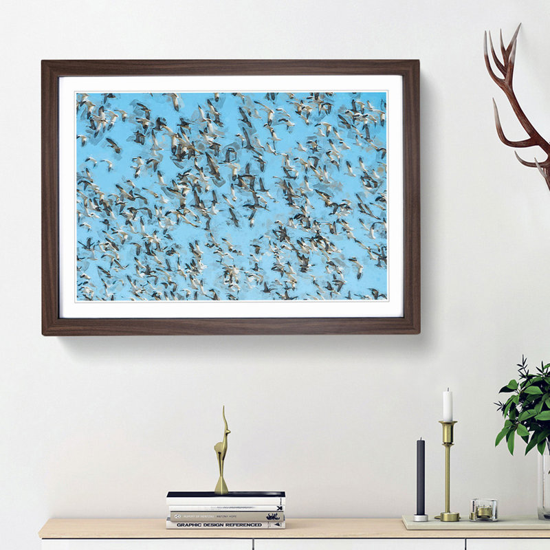 Snow Geese in Flight in Abstract - Picture Frame Graphic Art Print, 62cm H x 87cm W x 2cm D, Walnut Framed