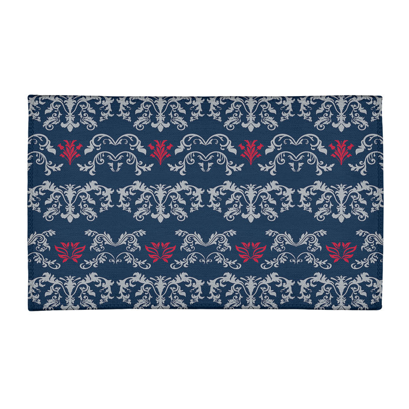 Tapis bleu marine / blanc Damask, Rectangle 3 pi x 5 pi