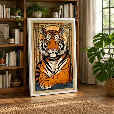 Tiger in Gold Frame Art Deco - Wrapped Canvas