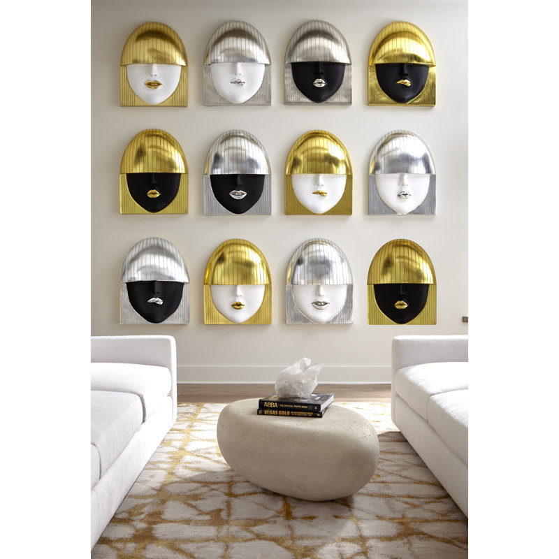 Large White and Silver Resin Fashion Faces Wall Art