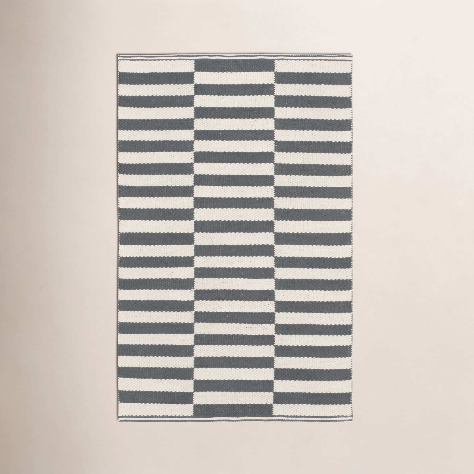 Ilona Ivory Gray Striped Cotton Rug, Rectangle 2'3" x 3'9"