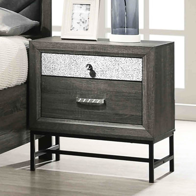 Table de chevet de chambre contemporaine, couleur grise, pieds en métal, acrylique cristal, 2 tiroirs pour les tiroirs de rangement de nuit, hauteur de 25 pouces