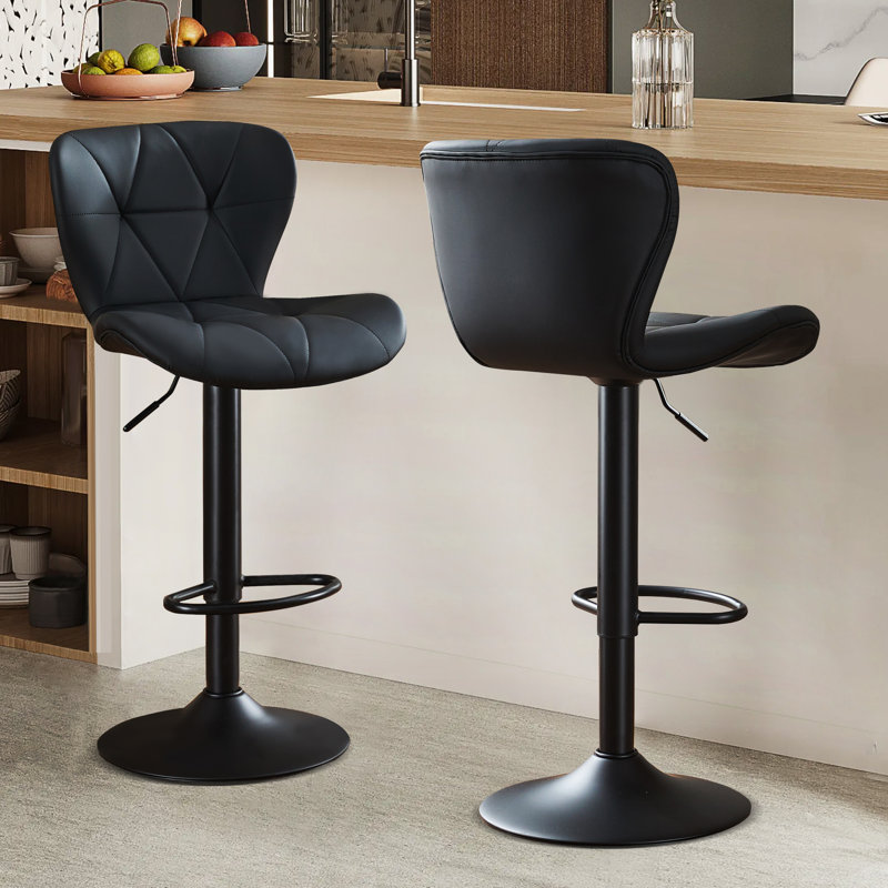 Adjustable Height And Modern Comfort Swivel Upholstered Bar Stool, Black