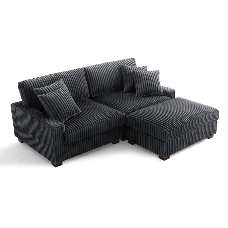 Canapé modulaire rembourré 3 pièces en flanelle de fourrure de lapin avec coussins décoratifs et repose-pieds 3 pièces