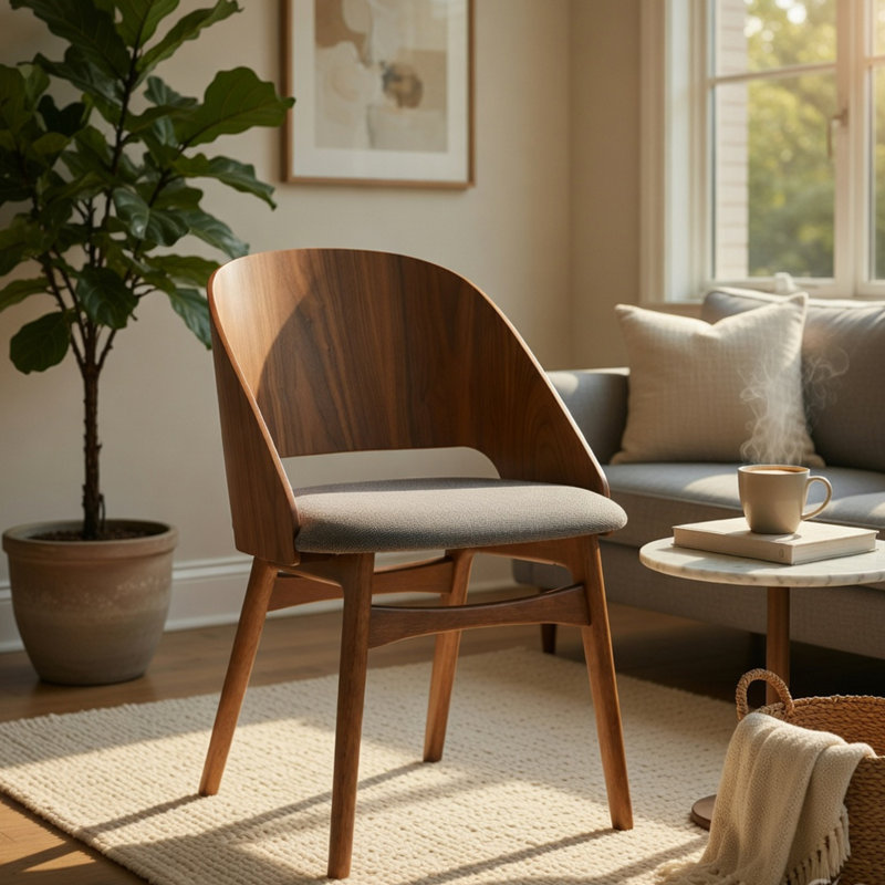 Ensemble de 2 chaises d'appoint Dio, dossier incurvé ouvert, brun noyer