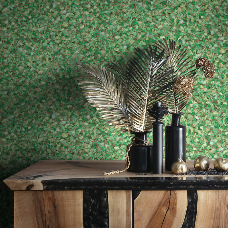 Energy Collection Metallic Geometric Feathers Wallpaper Roll, Blue