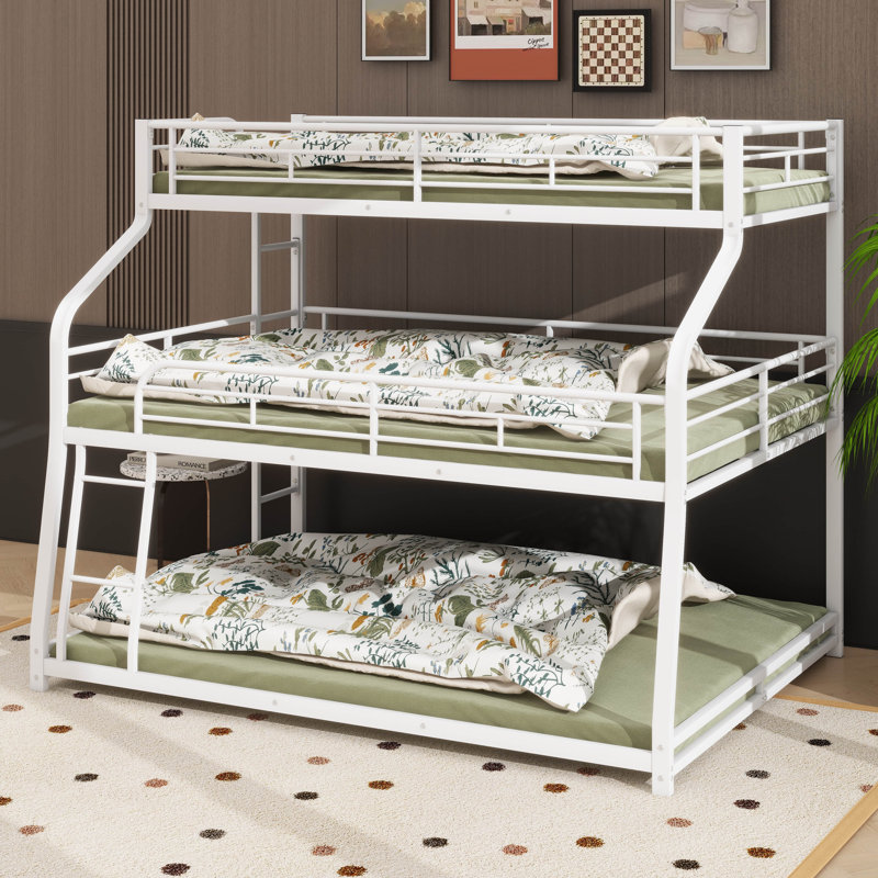 Triple Bunk Bed In Twin XL/Full XL/Queen Sizes, Equipped With Combined Ladders And Full-Length Safety Railings, White