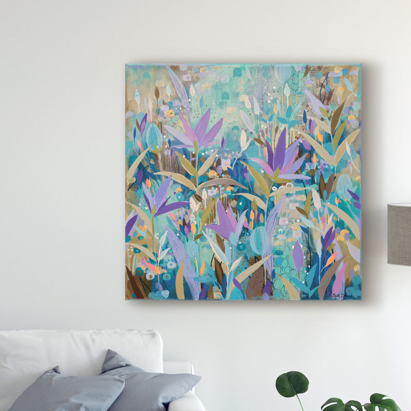 « purple jardin abstract modern », reproduction de peinture à l’acrylique sur toile tendue, H 35 po x l 35 po x P 2 po