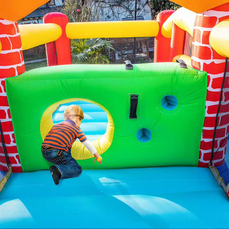 Outsunny Kids Bouncy Castle with Double Slides Pool Trampoline with Blower