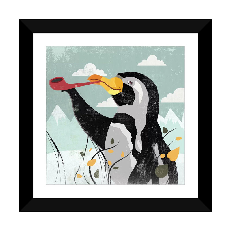 « pingouin à la toile », impression sur toile, H 16 po x l 16 po x P 1 po, Papier d'art encadré noir, Blanc