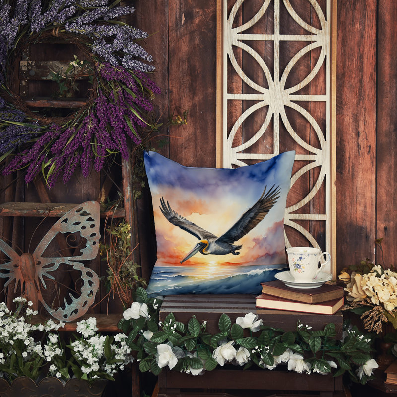 Coussin Pelican Fyling at Sunrise, Carré 14 po