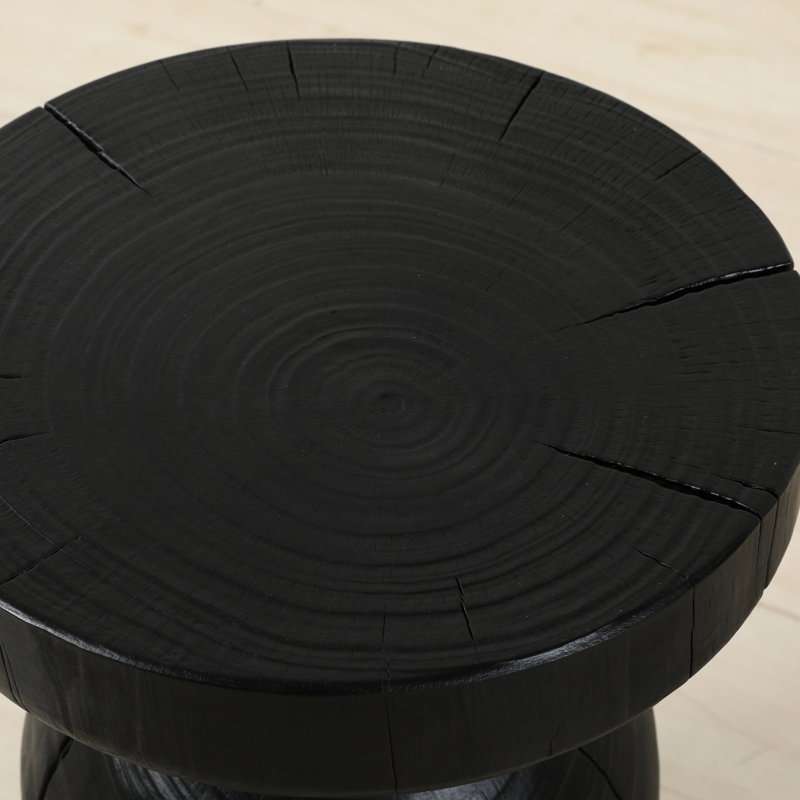 Table de bout ronde en bois de manguier noir massif de 12,4 po x 17,7 po, convenant à la chambre à coucher, entièrement assemblée, avec un design contemporain de 12,4 po de diamètre