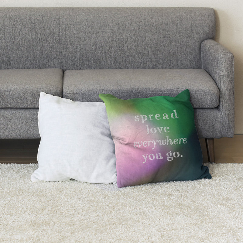 Coussin de sol à motif d’amour spread, Rose / Vert, H 36 po x l 36 po