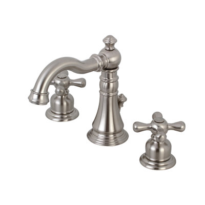 Kingston Brass American Classic Two-Handle 3-Hole Deck Mount Widespread Bathroom Faucet with Pop-Up Drain