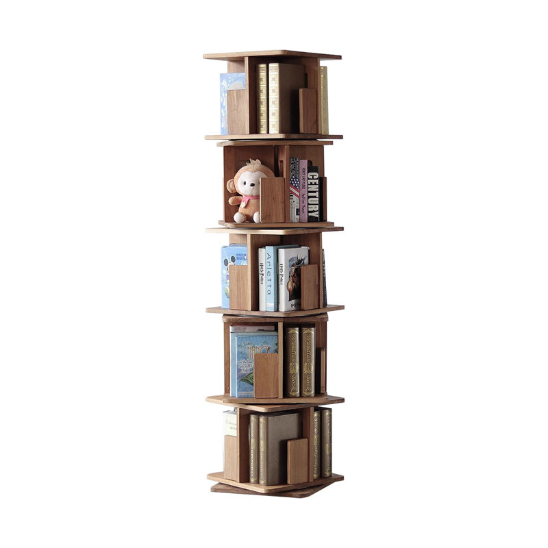 Burlywood Modern Solid wood Rotating Bookshelf, (4 Shelves) 50.79"H x 15.75"W x 15.75"D