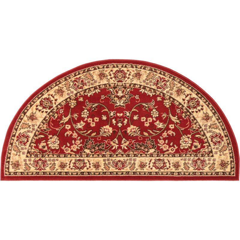 Bhatari Oriental Burgundy Area Rug, Half-circle 3'1" x 6'1", Burgundy