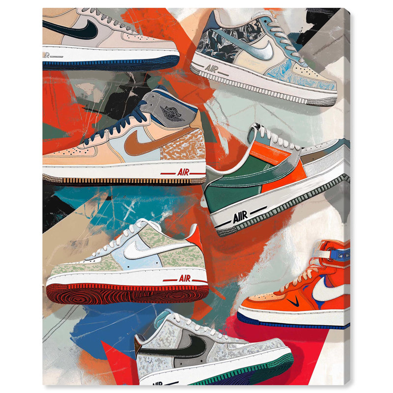 Sneaker, peinture, collage, toile, art tendance par Art Remedy, Toile tendue, H 24 po x l 20 po x P 1,5 po