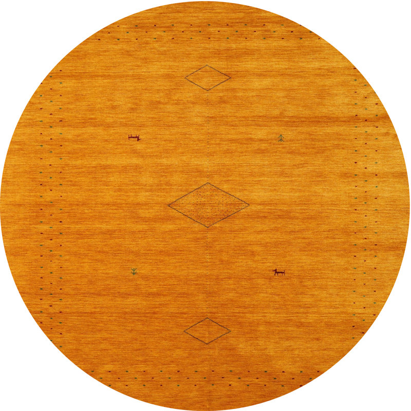 Tapis de zone orange contemporaine, Rond 7 pi x 7 pi