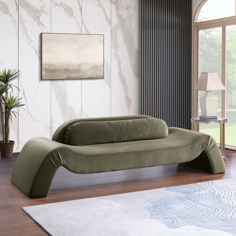 Causeuse Austin, Velours vert, 29.5" H x 87.5" W x 34" D
