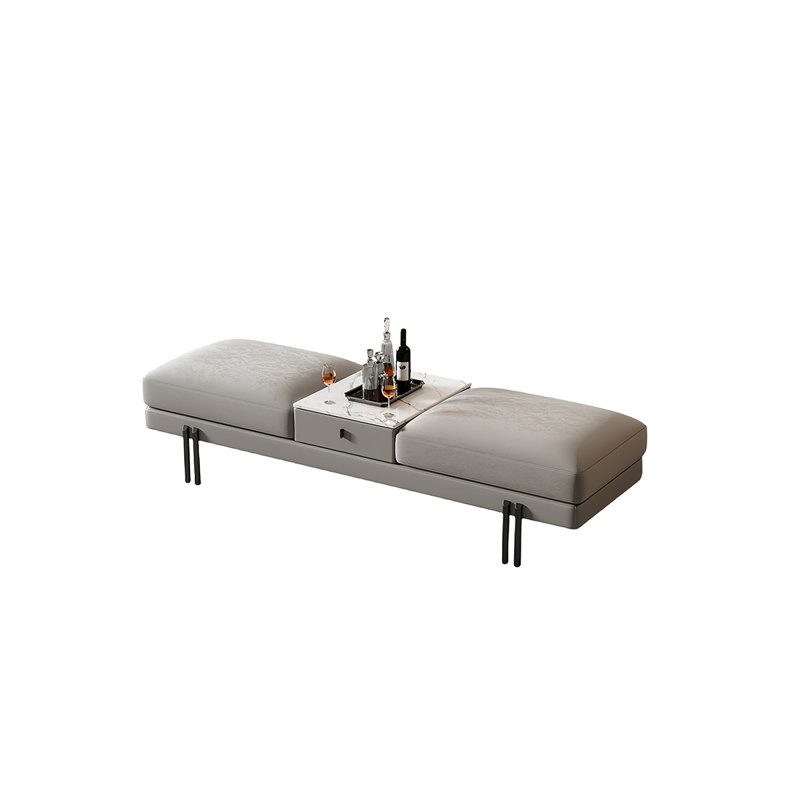Banc de rangement rembourré Leathaire Modern Minimalist, Gris, H 17,71 po x l 59,05 po x P 17,71 po