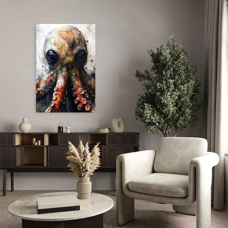 Mysterious Deep Sea Octopus, art mural contemporain, H 36 po x l 24 po