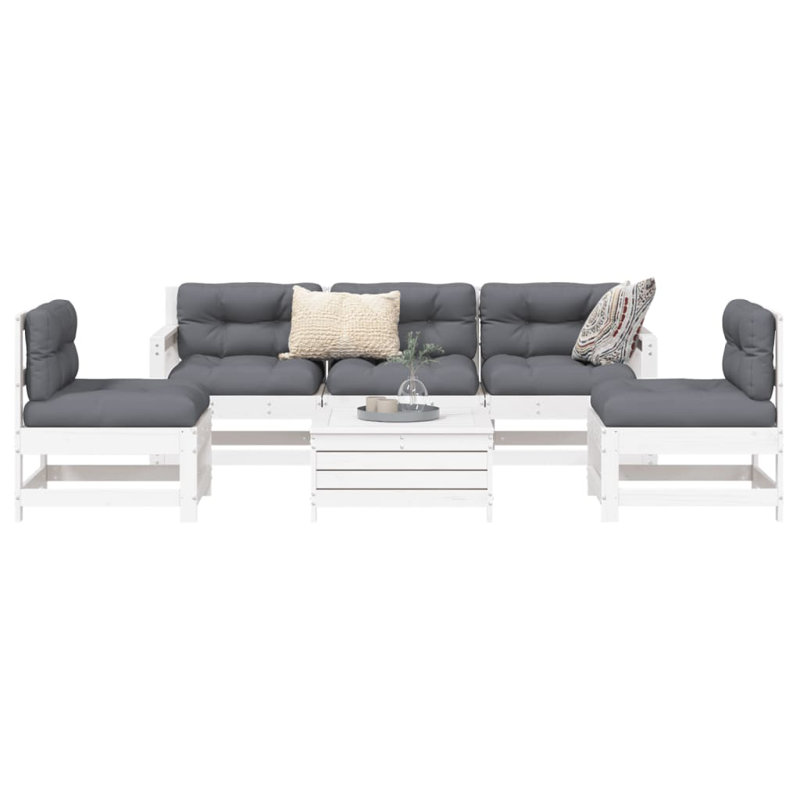 vidaXL Patio Sofa Set Modular Sofa Conversation Set 6 Piece Solid Wood Pine, Gray, Whtie
