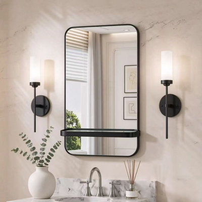 Miroir de courtoisie mural rectangulaire arrondi avec verre HD