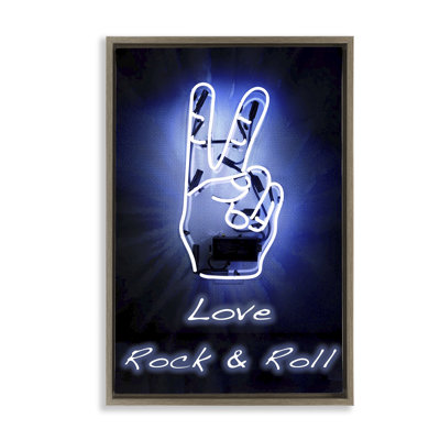  Toile flottante encadrée «Love Rock & Roll Neon» par Graffi * Tee Studios