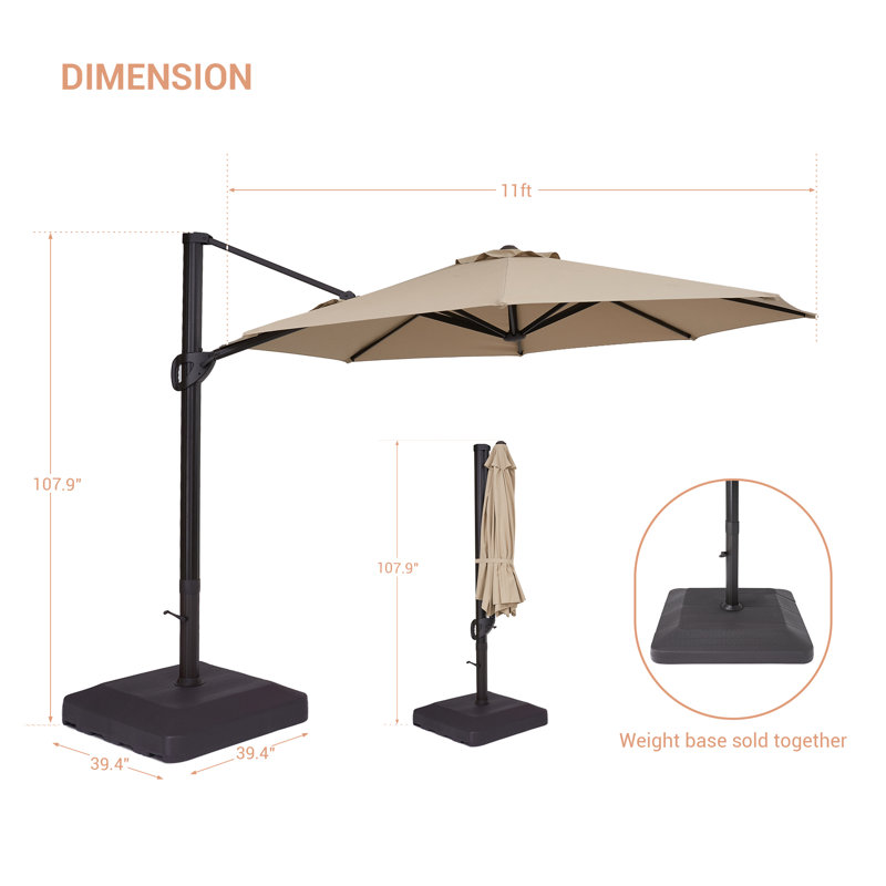 Parasol en porte-à-faux 132 po avec base Cynar, Brun clair