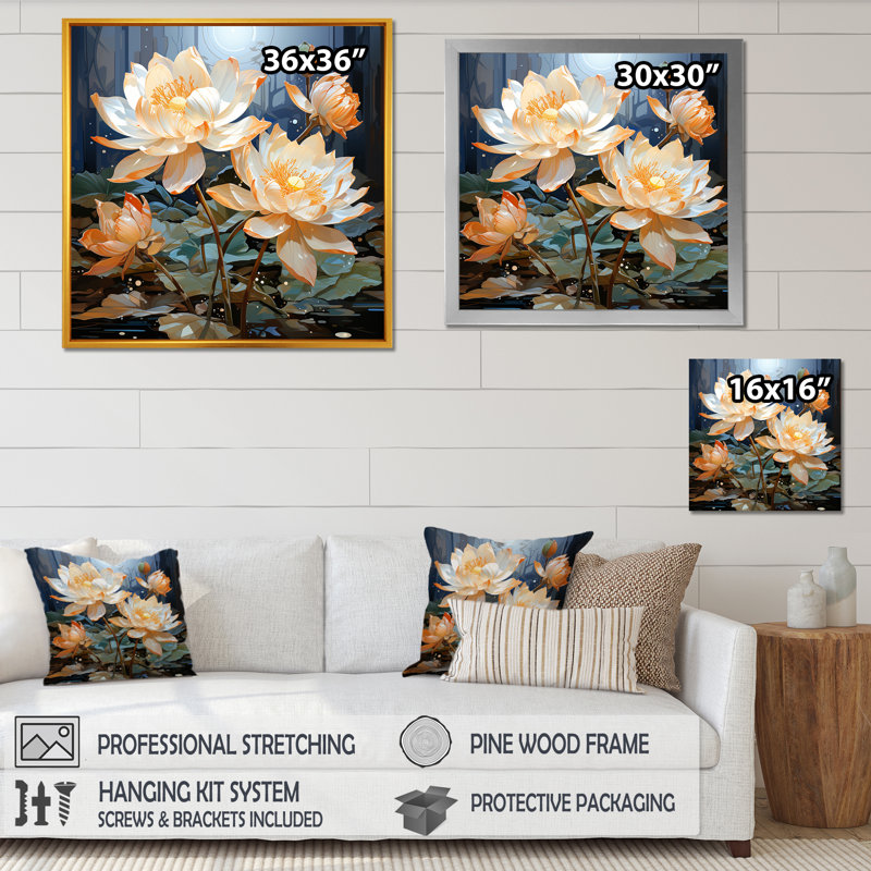 «Elegance In Lotus Blooms III», reproduction sur toile, Cadre flottant noir, H 30 po x l 30 po x P 1 po