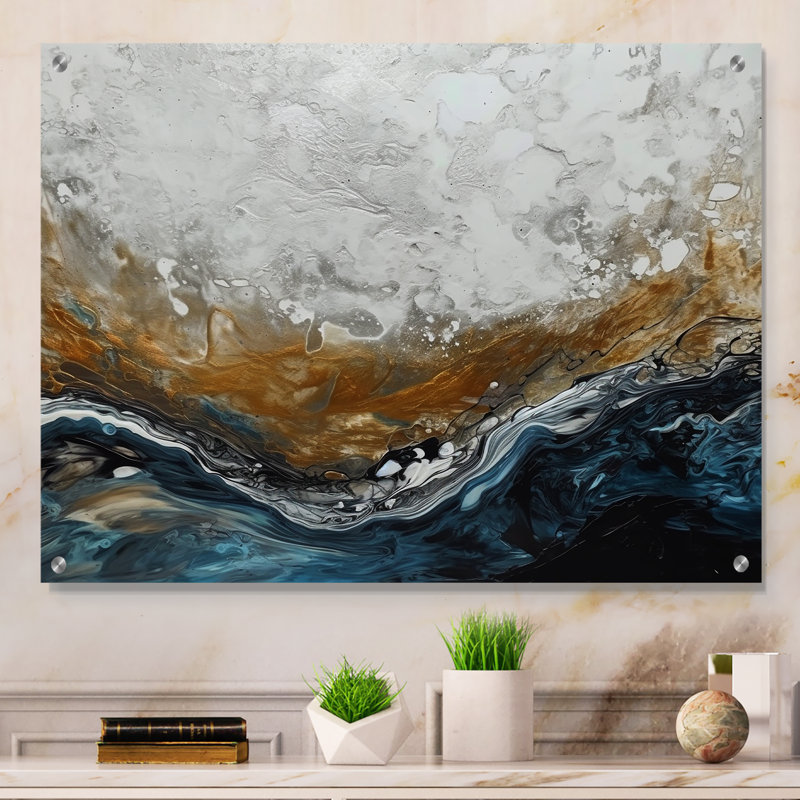 Gris doré moderne abstrait contemporain II - marbre abstrait acrylique, art mural, H 30 po x l 40 po